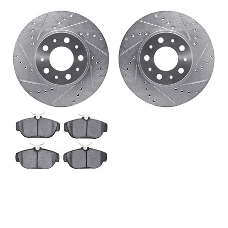 DYNAMIC FRICTION CO 7302-27036, Rotors-Drilled and Slotted-Silver with 3000 Series Ceramic Brake Pads, Zinc Coated 7302-27036